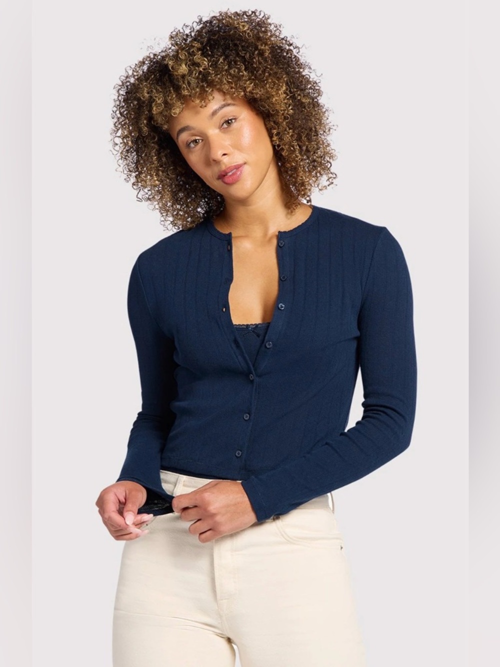 Nuuds Pointelle Caridgan and bodysuit in Navy!